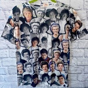 Unisex One Direction Face Collage Photo Mosaic Atmosphere Paper Thin Tee Shirt